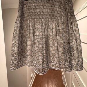 Max Studio Green and Cream Patterned A-Line Smocked Skirt